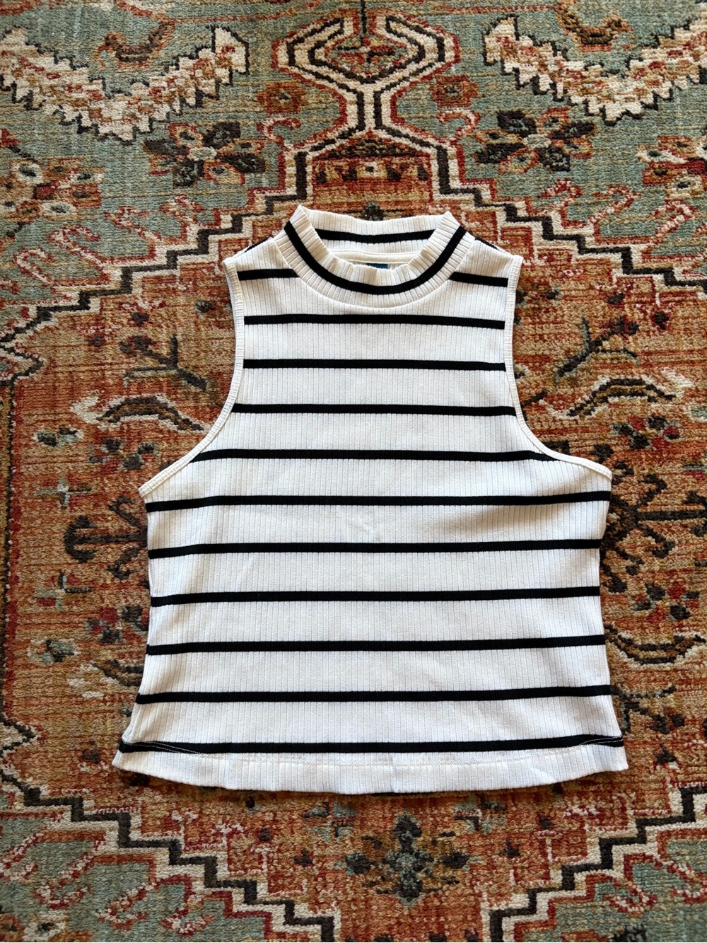 Old Navy White and Black Striped Mock-Neck Tank
